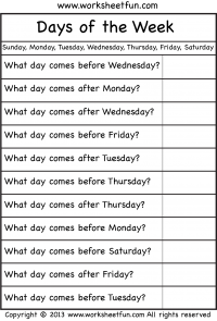 1st Grade Free Printable Days Of The Week Worksheets