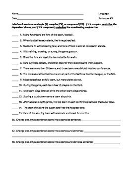 Complex Sentences Worksheet With Answer Key