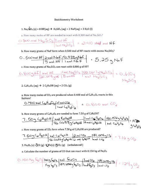 Gas Stoichiometry Worksheet With Solutions
