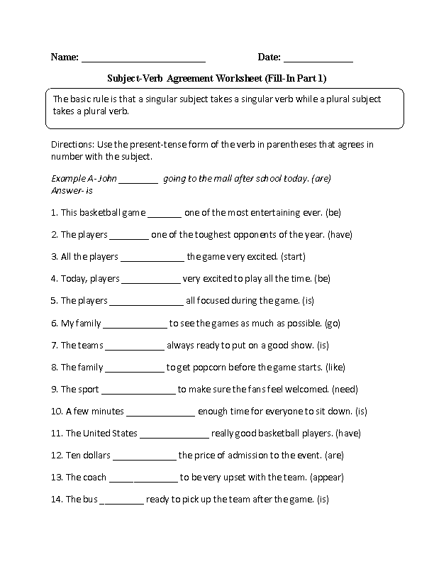 Verbs Worksheet 4th Grade