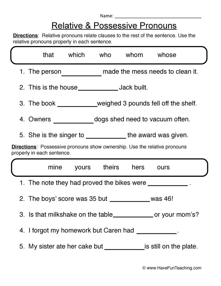 Pronouns Worksheet With Answers For Class 3