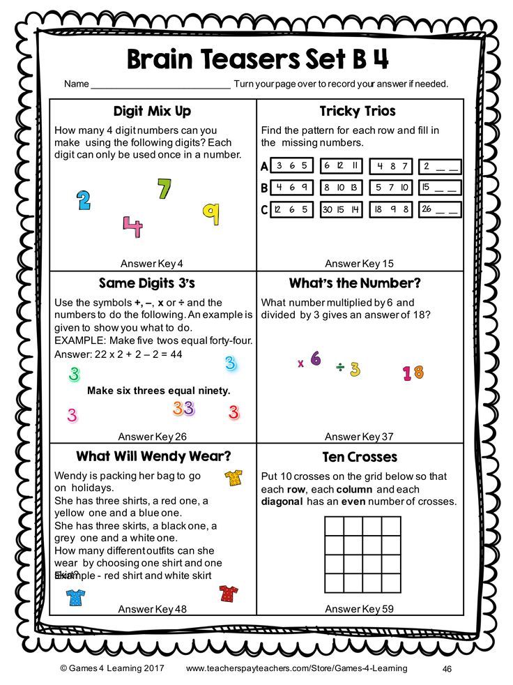 Common Core Sheets Brain Teasers 6