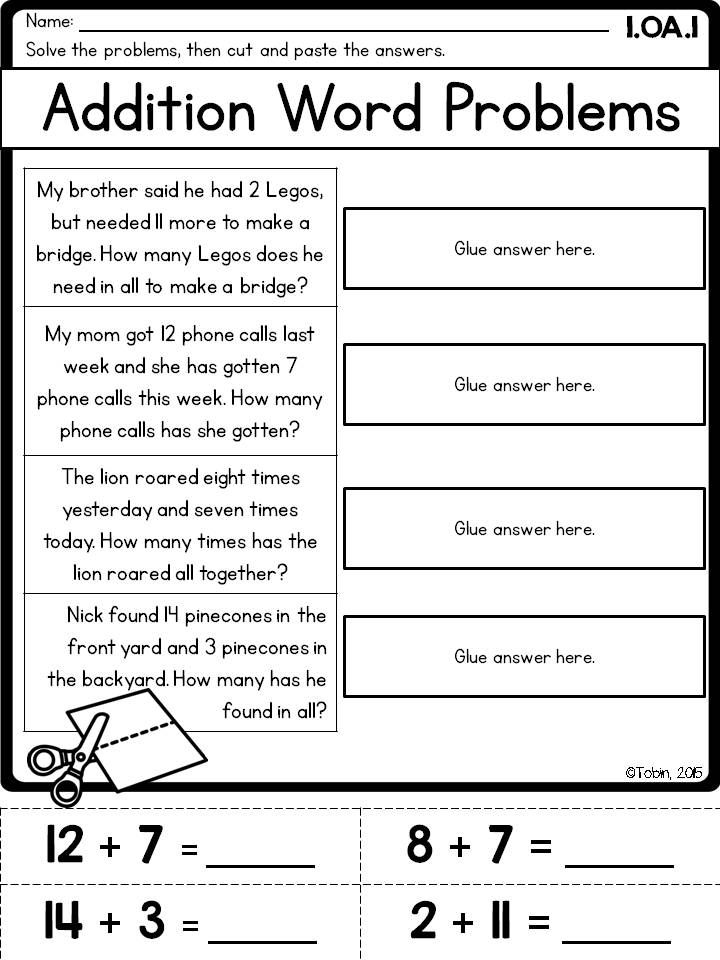 Easy Addition Word Problems First Grade