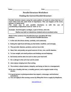 Parallel Structure Worksheet Identifying The Correct Parallel Structure Answers