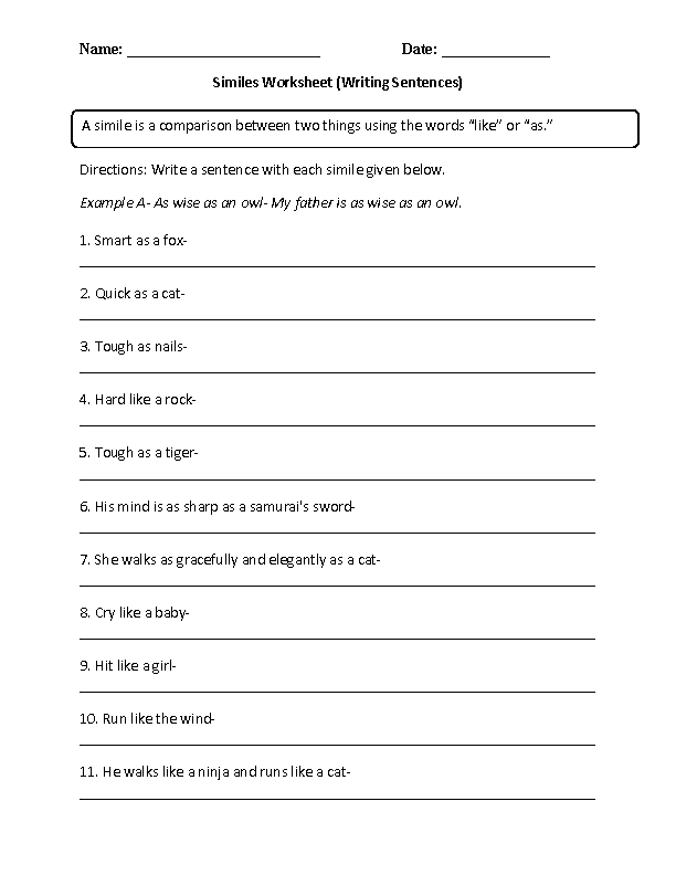 Figures Of Speech Worksheet With Answers Pdf