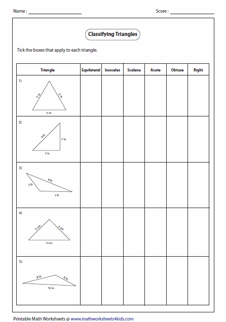 Classifying Triangles Worksheet Answer Key