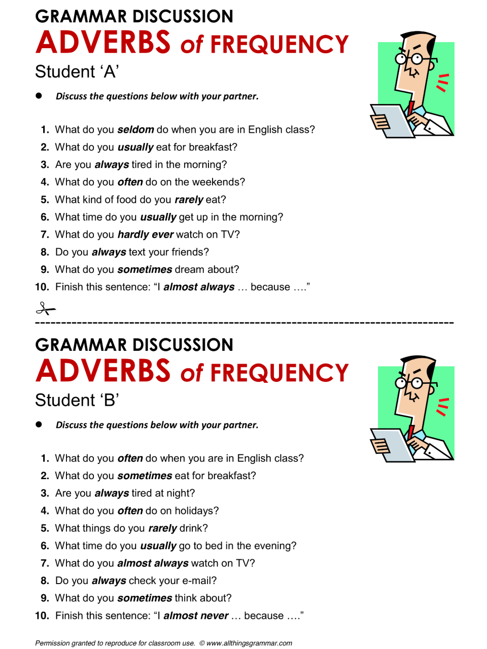 Adverbs Of Frequency Worksheets