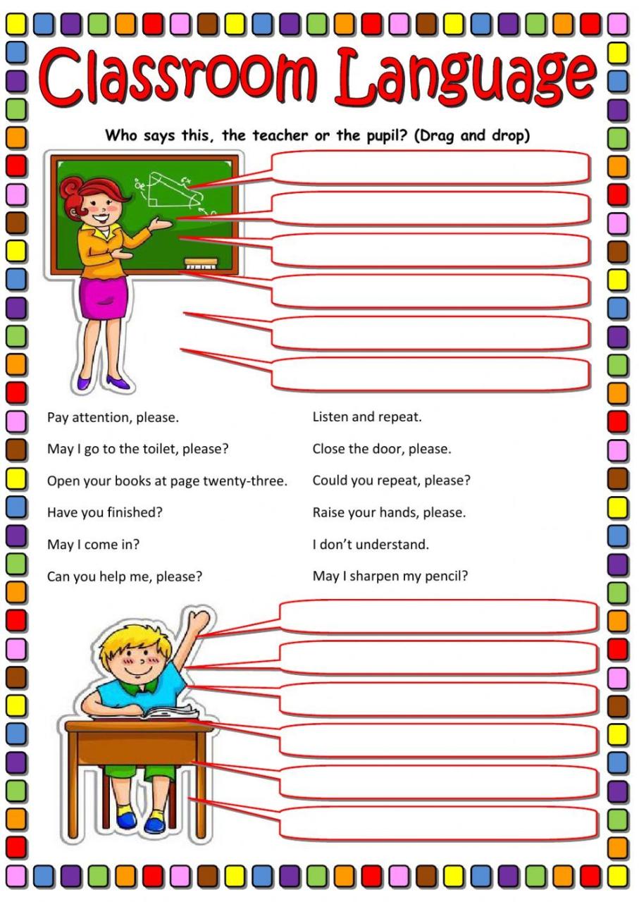 Classroom Language Classroom English Worksheet