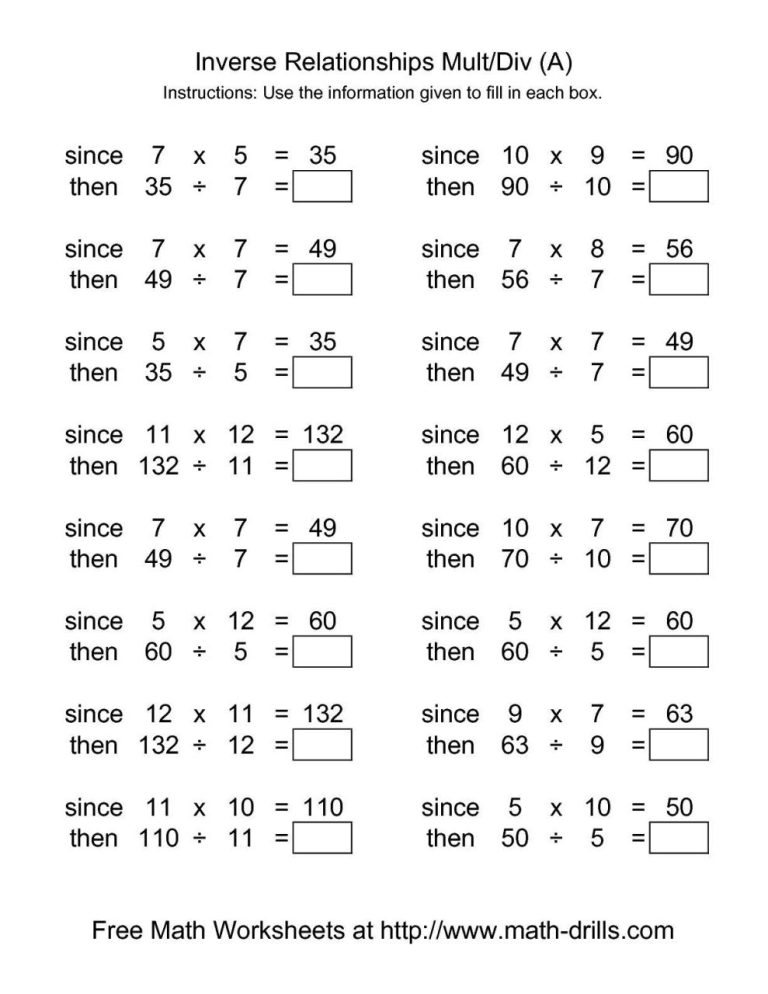 Inverse Operations Worksheets 5th Grade