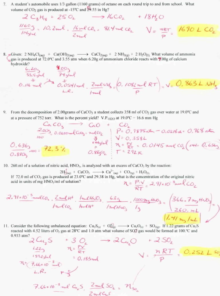 Solution Stoichiometry Worksheet With Answers