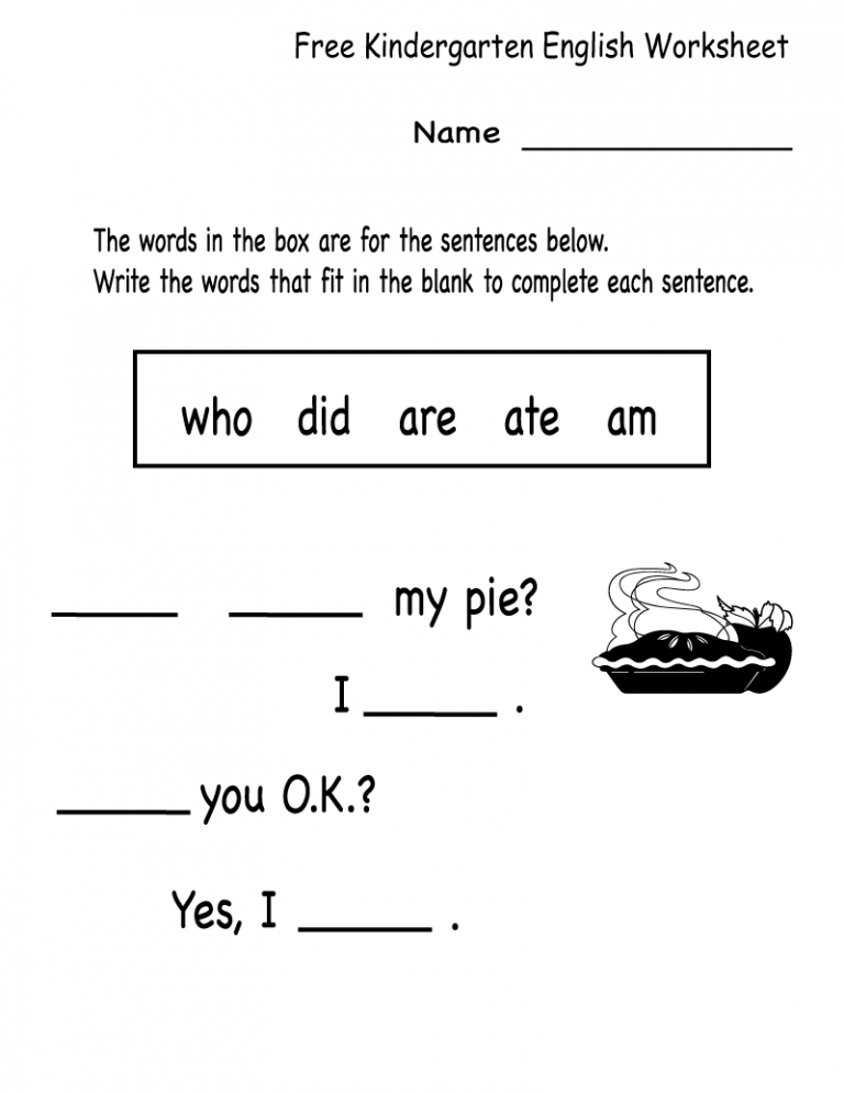 Printable Worksheets For Kindergarten Free
