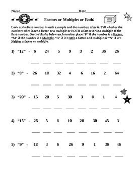 Factors And Multiples Worksheet 4th Grade