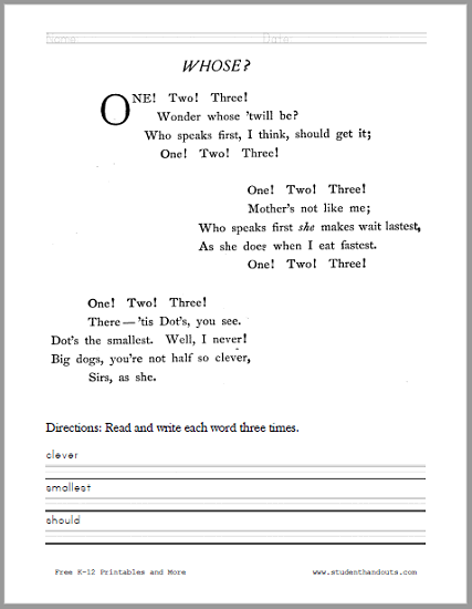 Poetry Worksheets For Kids