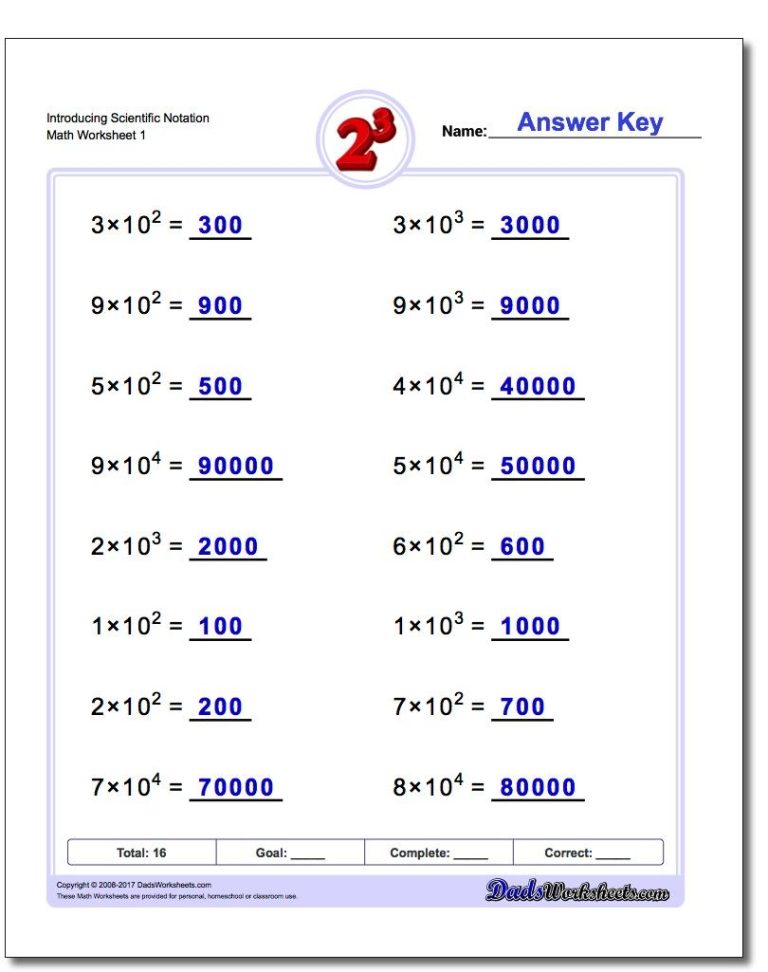 Standard And Scientific Notation Worksheet Answers
