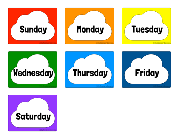 Days Of The Week Printables Flashcards