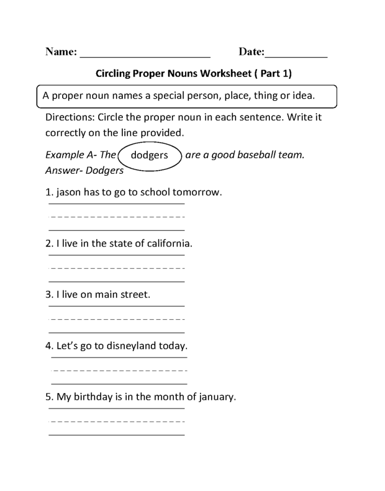 6th Grade Common And Proper Nouns Worksheets With Answers