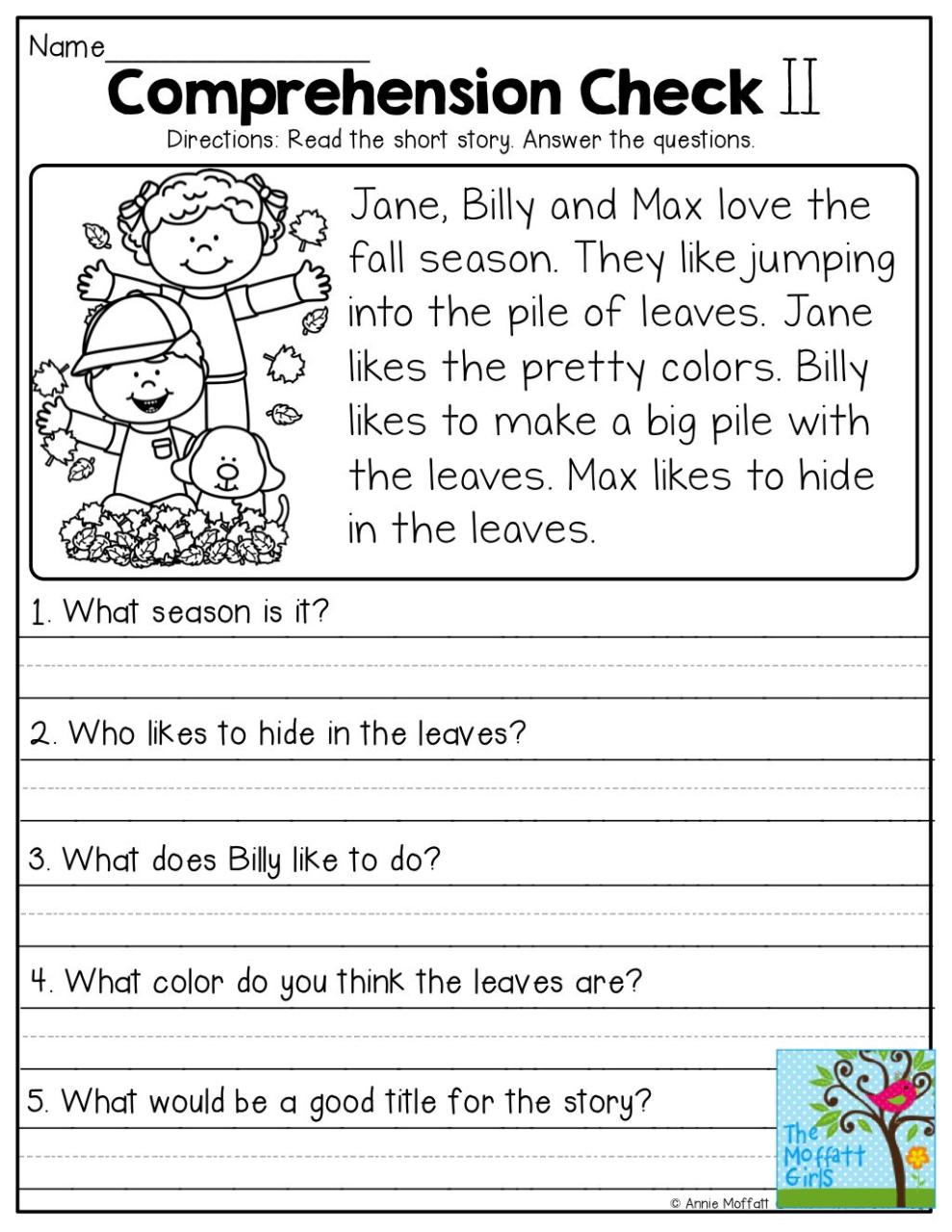 Comprehension Worksheets For First Grade