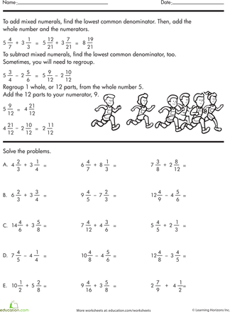 6th Grade Different Denominators 6th Grade Adding And Subtracting Fractions Worksheets
