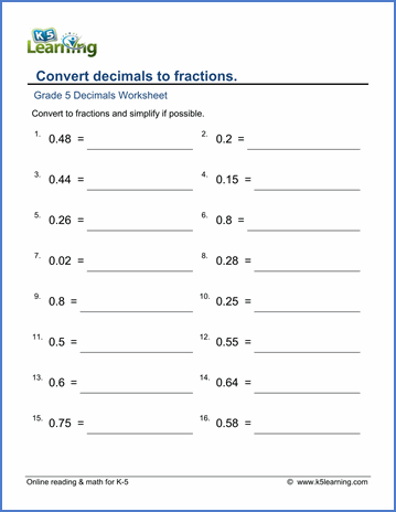 Converting Decimals To Fractions Worksheet Grade 7