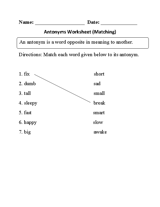 Antonyms Worksheets For Grade 1