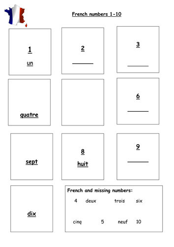 French Numbers Worksheet 1-20