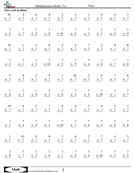 Multiplication Drills 7s