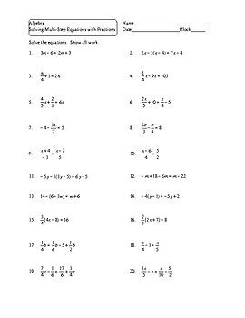 Solving Equations Worksheets With Fractions