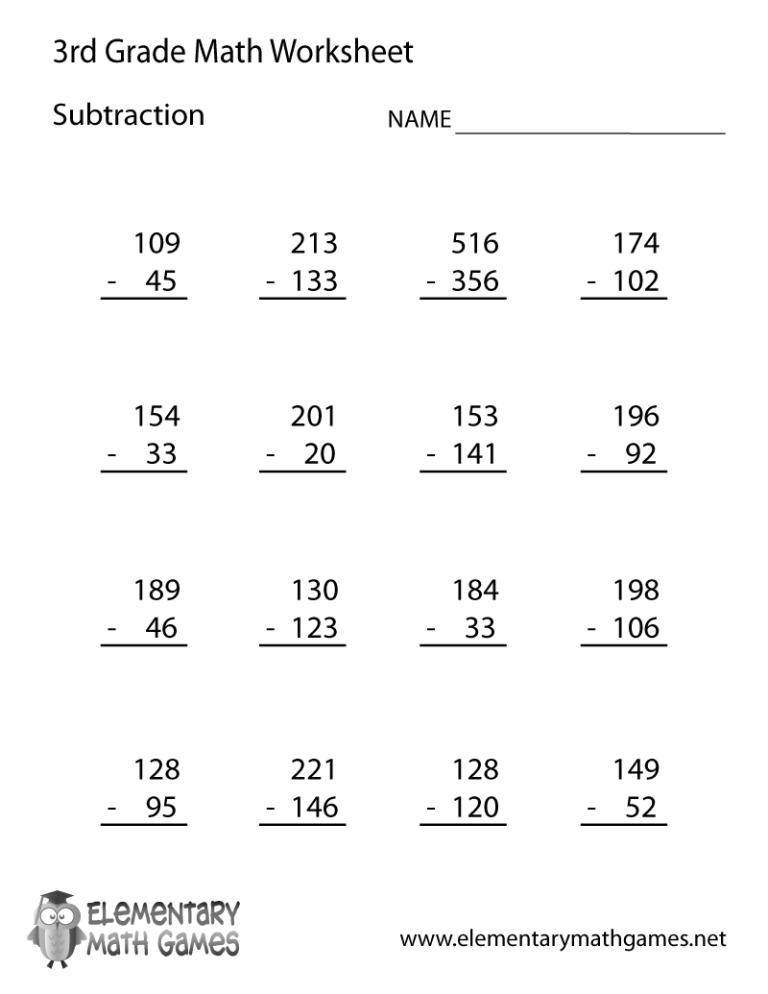 Math Subtraction Worksheets Free