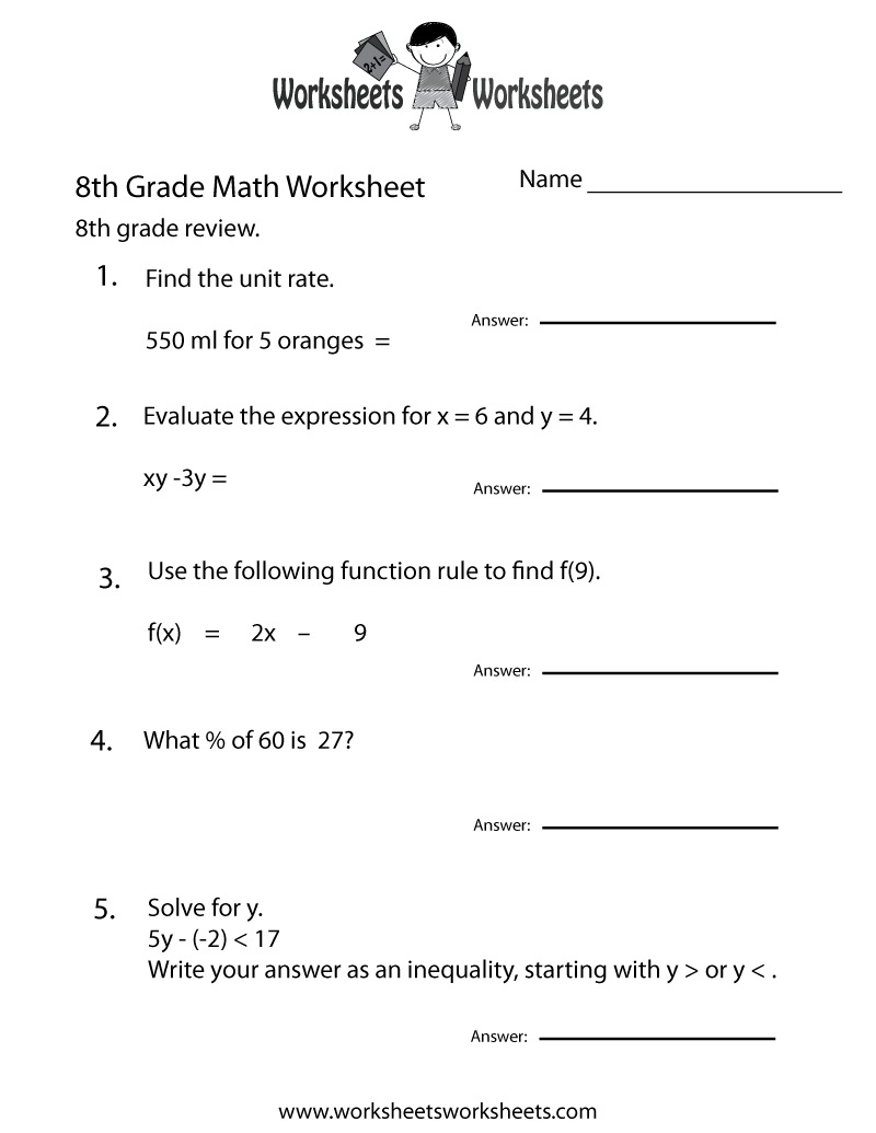 8th Grade Math Worksheets Free Printable