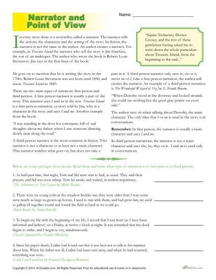 Point Of View Worksheets Grade 5