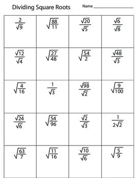 Square Root Worksheets