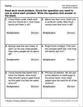 Multiplication And Division Word Problems With Answers