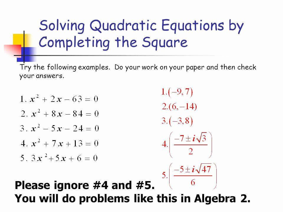 Completing The Square Worksheet Easy