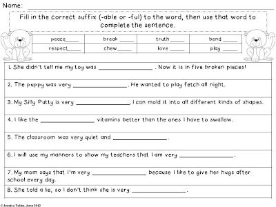 Suffixes Worksheets For Grade 4