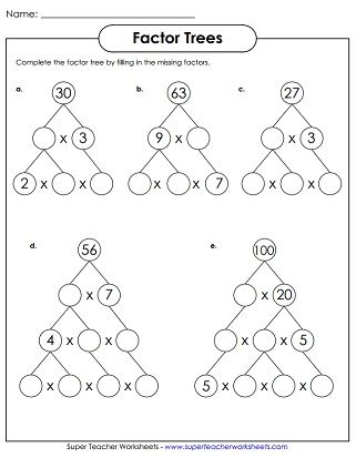5th Grade Factor Trees Worksheets