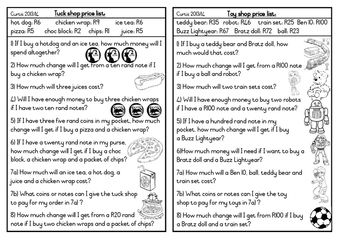 South African Money Worksheets Grade 1