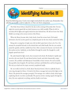 Grade 3 Identify Adverbs Worksheet