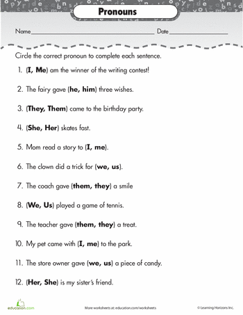 Subject And Object Pronouns Worksheets For Grade 1