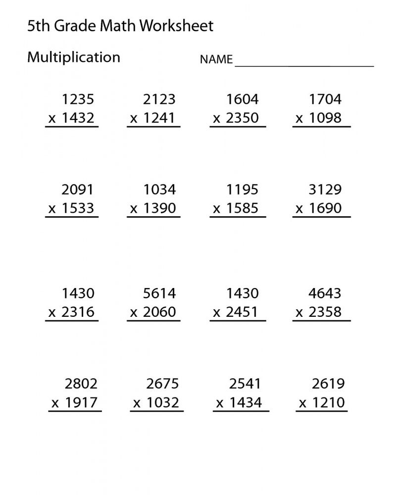 Printable 5th Grade Math Worksheets Multiplication