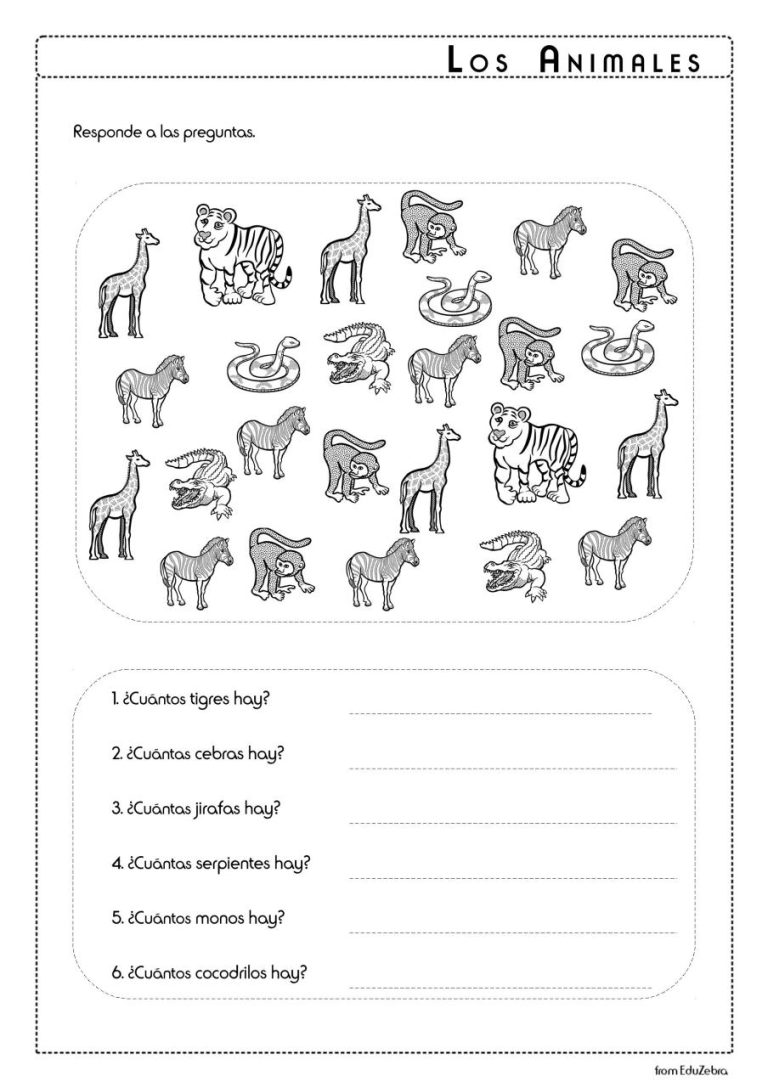 Spanish Worksheets For Kids Animals