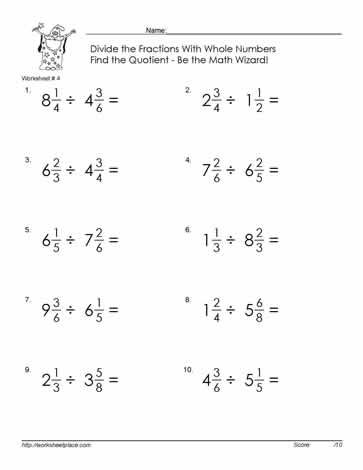 Dividing Mixed Numbers By Whole Numbers Worksheet