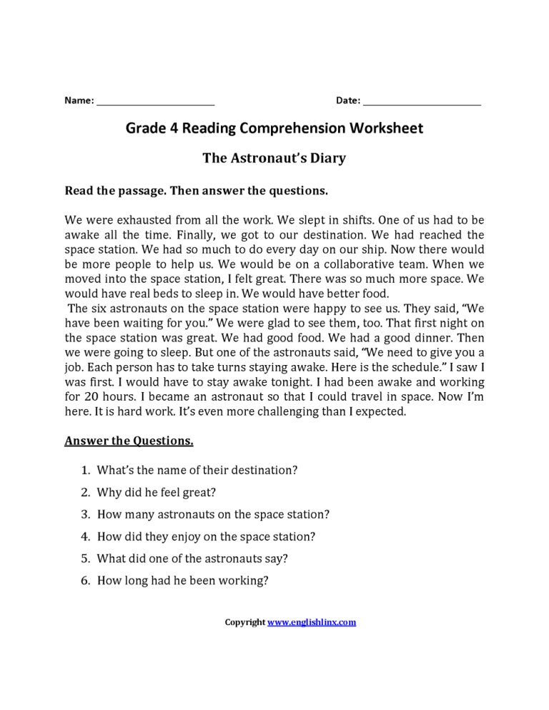 Comprehension For Class 6 In English