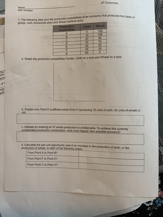 Practice Production Possibilities Curve Worksheet