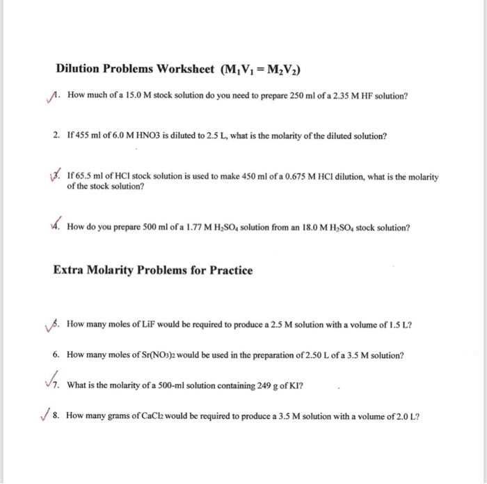 Dilutions Worksheet Answers