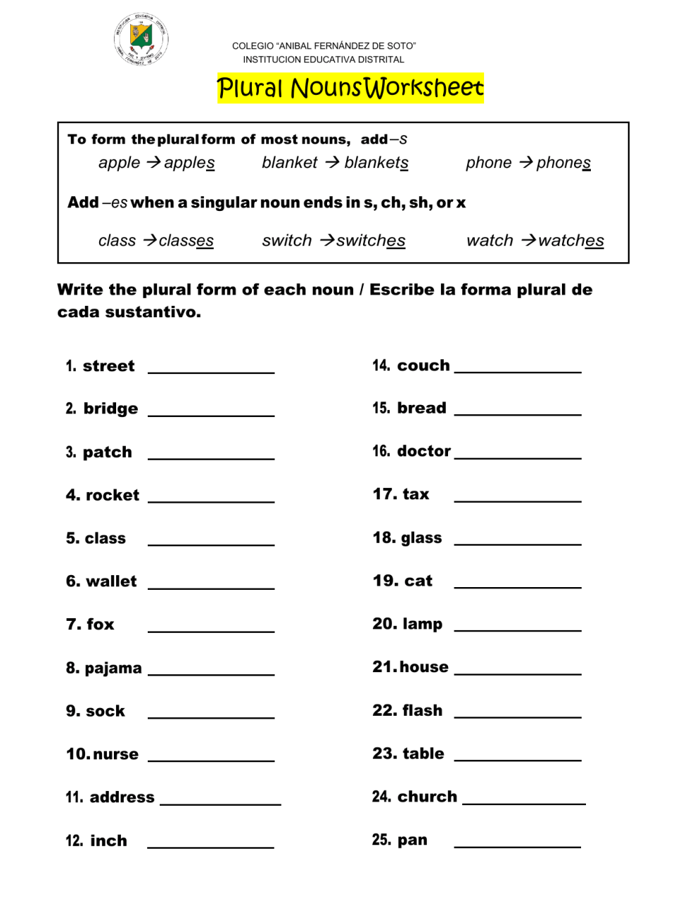 Plural Noun Worksheets For Kindergarten