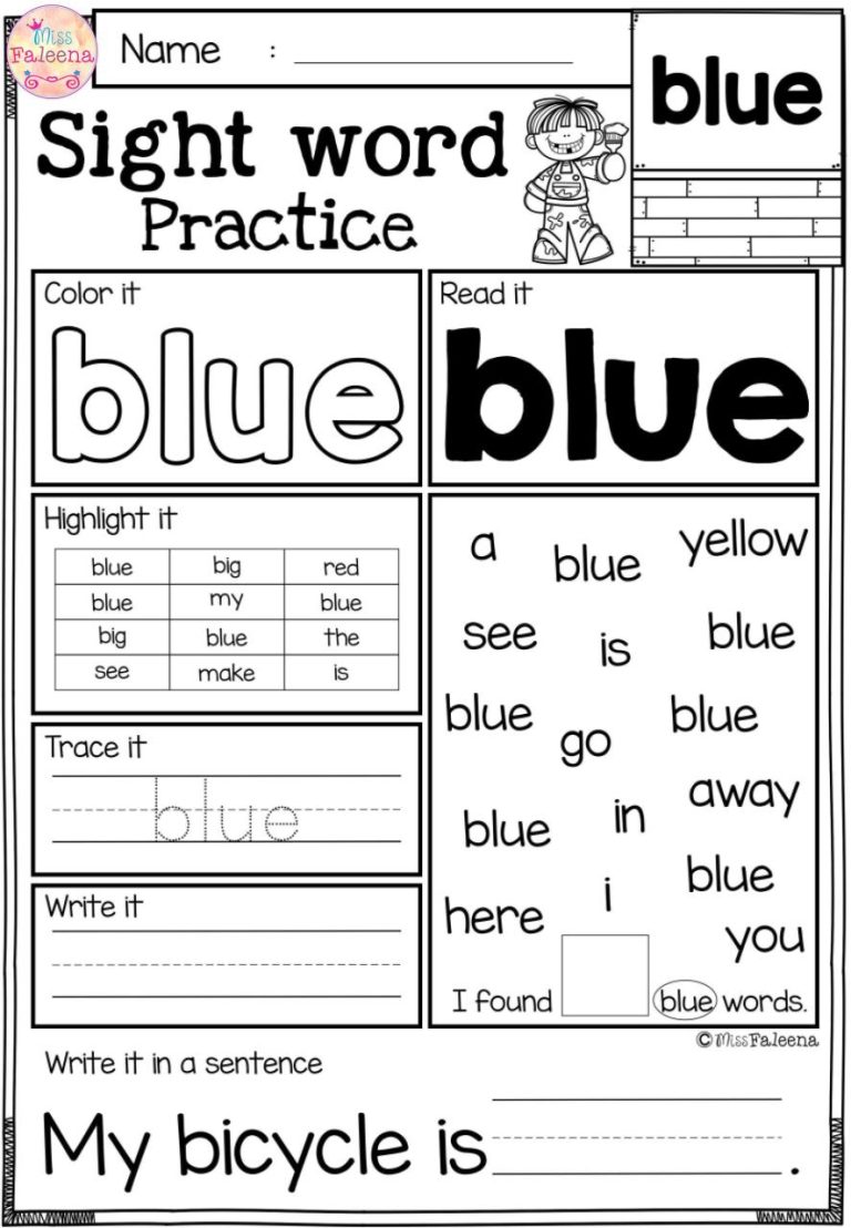 Sight Words Worksheets For Nursery