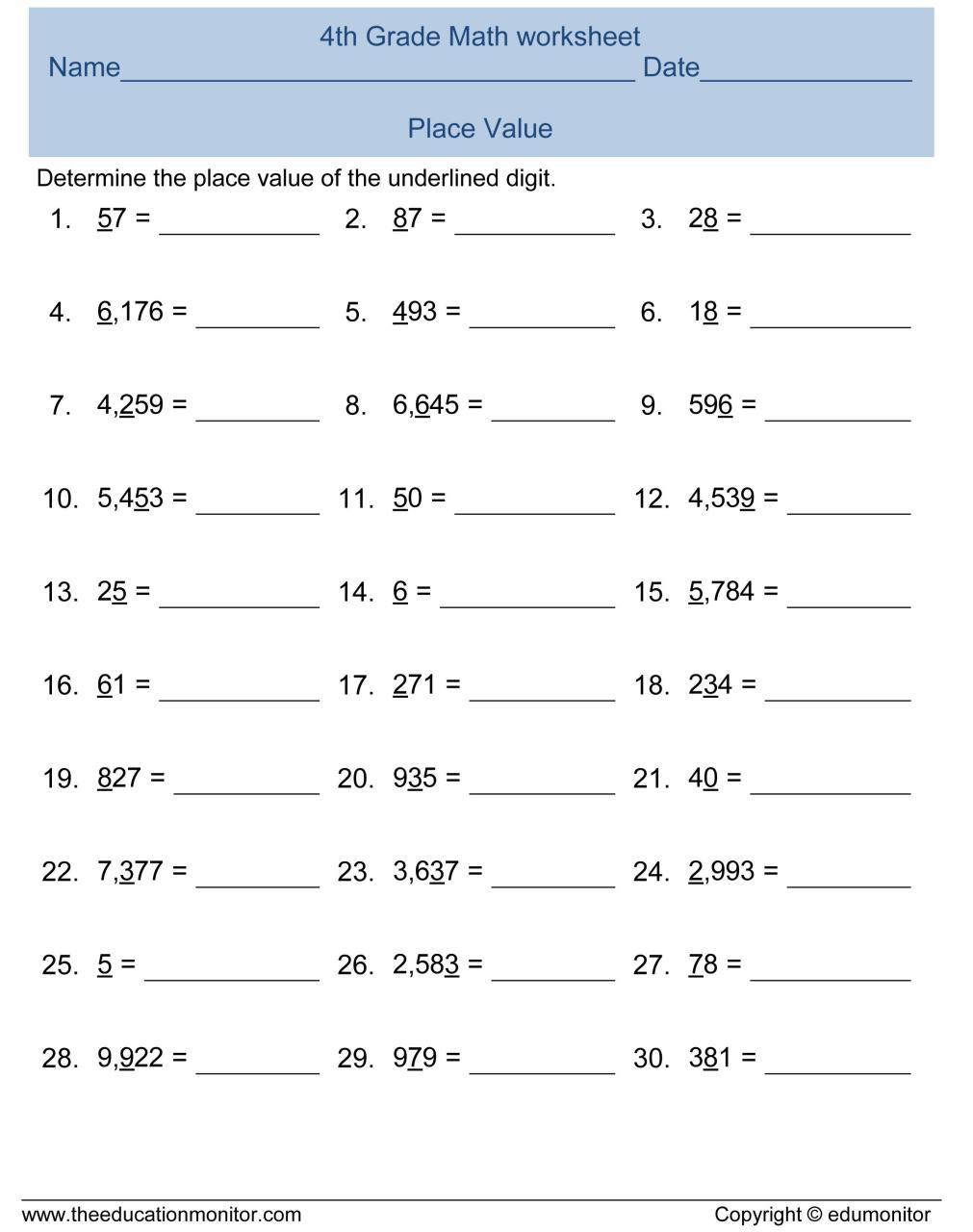4th Grade EduMonitor Free printable math worksheets, 4th grade math