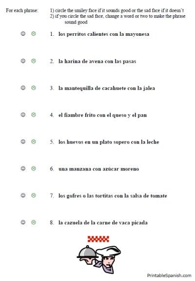 Printable Spanish Food Worksheets Pdf
