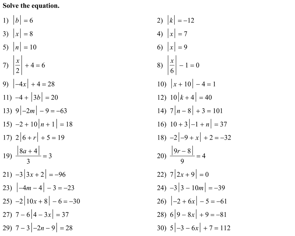 Algebra 2 Solving Absolute Value Equations Worksheet Answers Algebra
