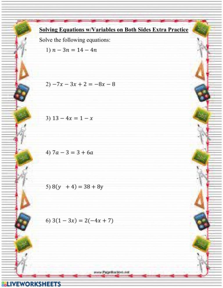 Equations With Variables On Both Sides Worksheet Pdf